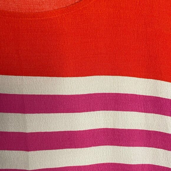 Size 4 J.Crew top long sleeved rayon shirt orange pink stripe bright women’s - Picture 4 of 5